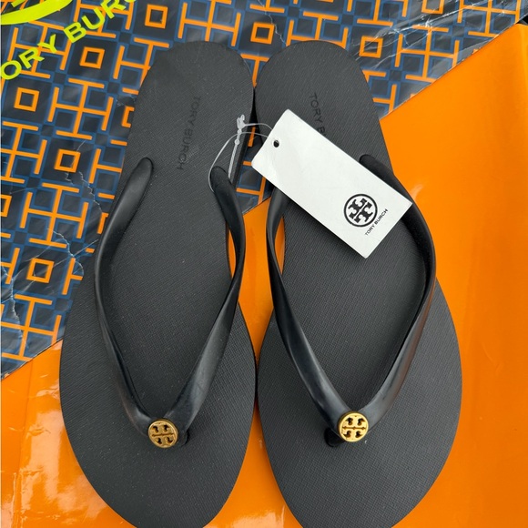 Tory Burch Shoes - Floor sample Tory Burch Black Logo Flip Flops